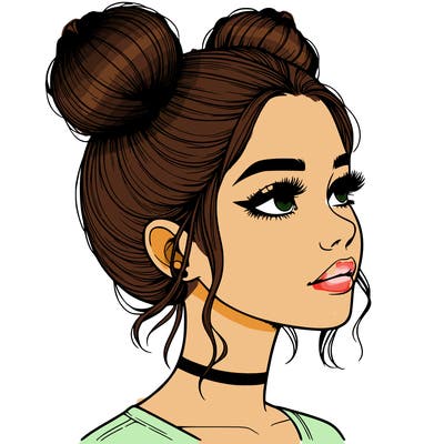 realistic girl with buns on the top of her head