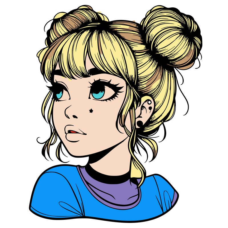 realistic girl with spacebuns