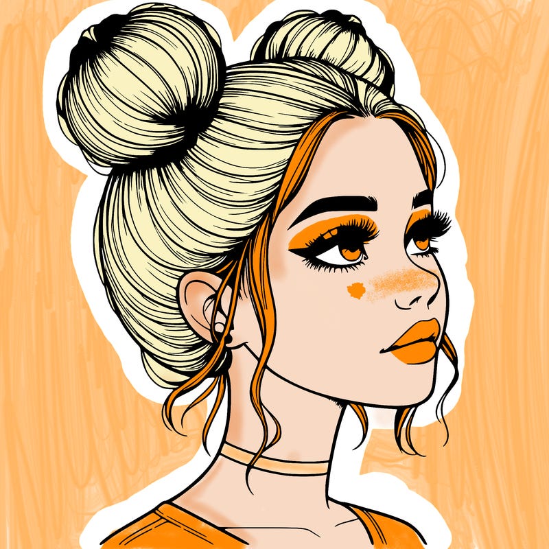 realistic girl with buns on the top of her head