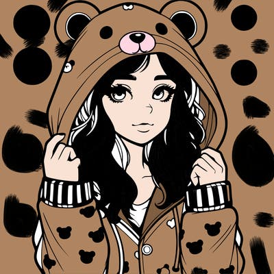 realistic girl in a animal pjs hoodie