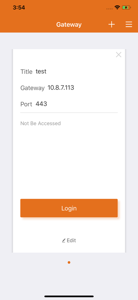 MotionPro Global - MotionPro Global 앱 인터페이스에 VPN 게이트웨이 구성 및 로그인 버튼 표시