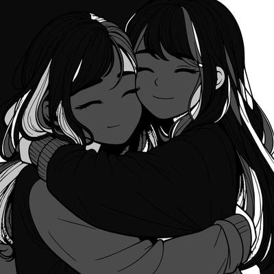 realistic two girls hugging