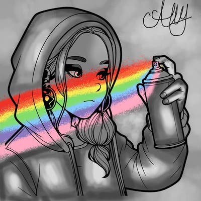 a realistic girl, spray painting