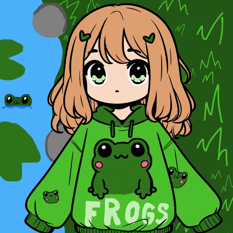 girl wearing frogging sweatshirt