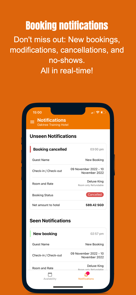 ZUZU HMS - ZUZU HMS mobile app interface showing real time booking notifications for property managers