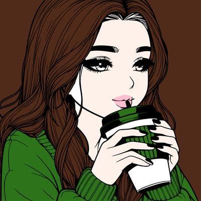 realistic girl drinking coffee