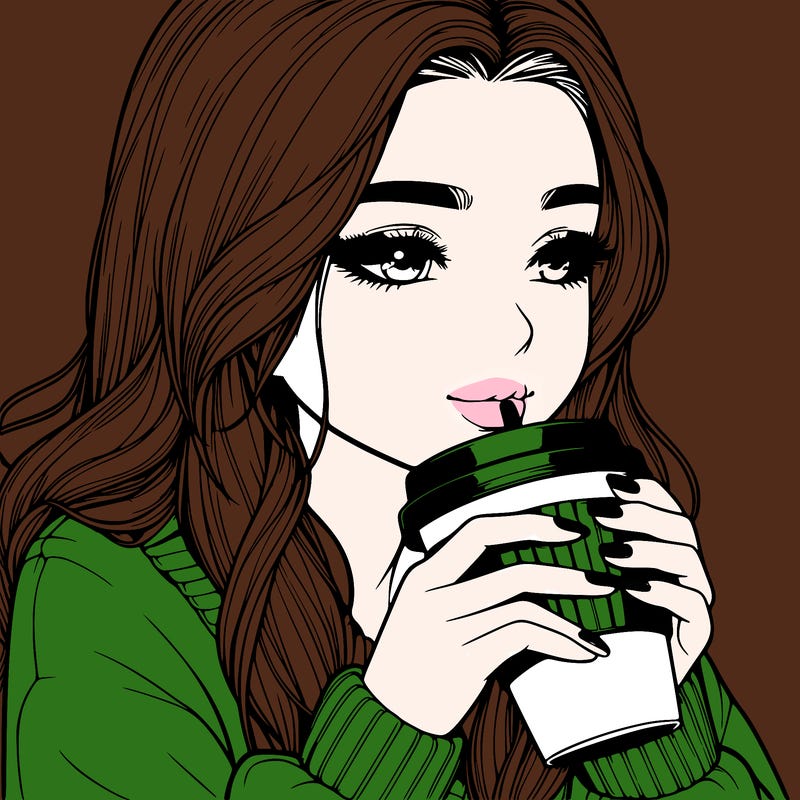 realistic girl drinking coffee