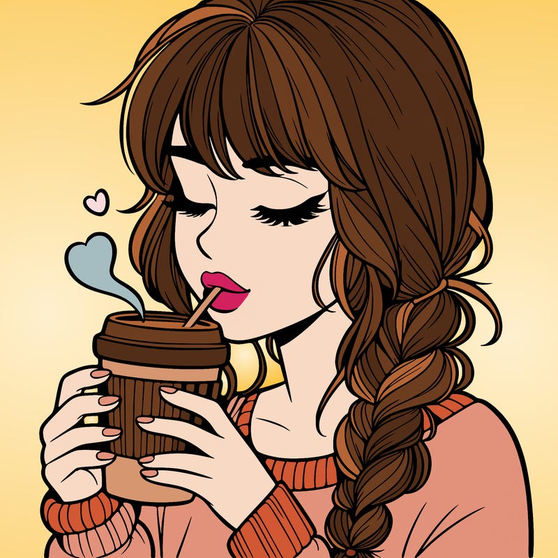 realistic girl drinking coffee