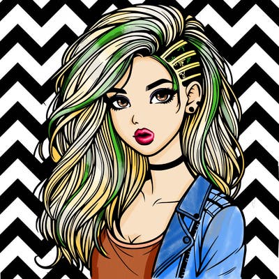 realistic beautiful girl with long hair and punk style