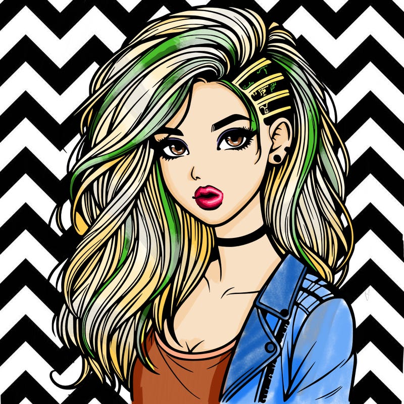 realistic beautiful girl with long hair and punk style