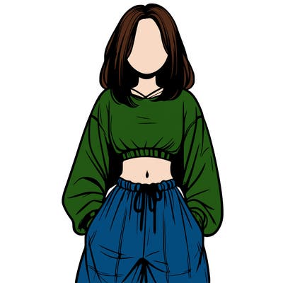realistic girl faceless with baggy pants and a crop top