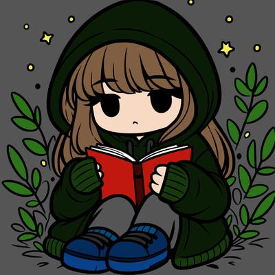 girl in oversized hoodie reading a book
