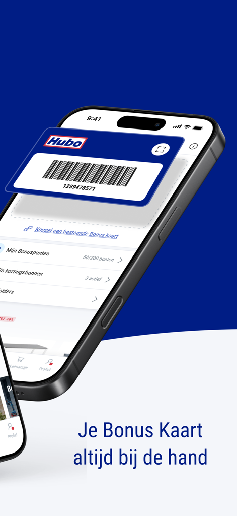 Hubo - Smartphone displaying the Hubo digital loyalty card and rewards barcode