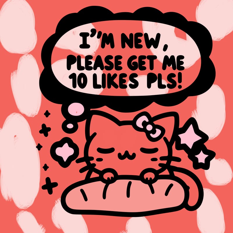 kitty taking a nap dream talking and saying "i'm new, please get me at least 10 likes pls!!"