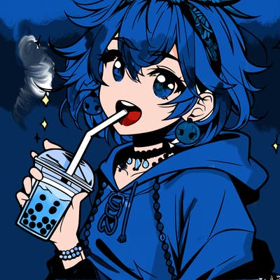 hot baddie anime girl drinking boba and biting the straw