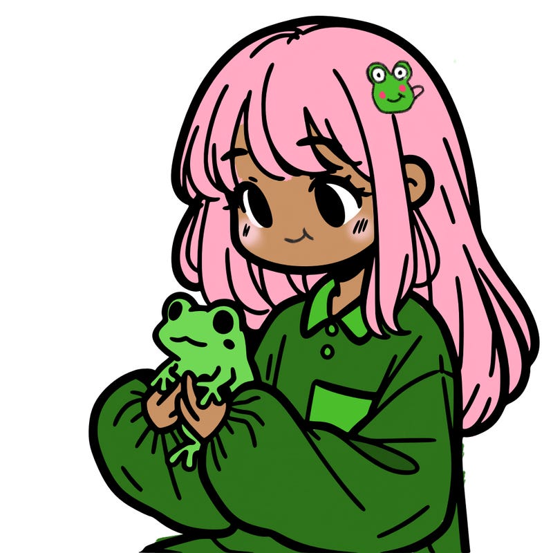 girl with long hair and a oversized shirt. and she is holding a frog