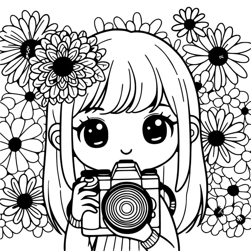 girl phertographer with flower backround