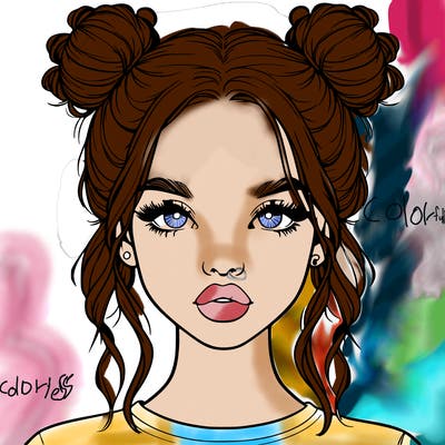 realistic girl with two buns in hair and lips