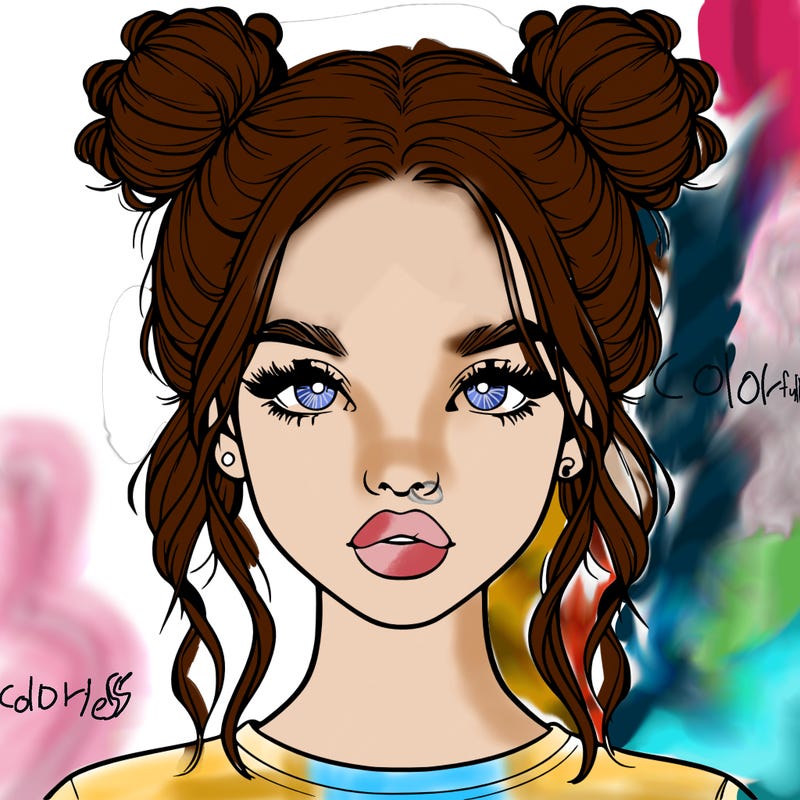 realistic girl with two buns in hair and lips