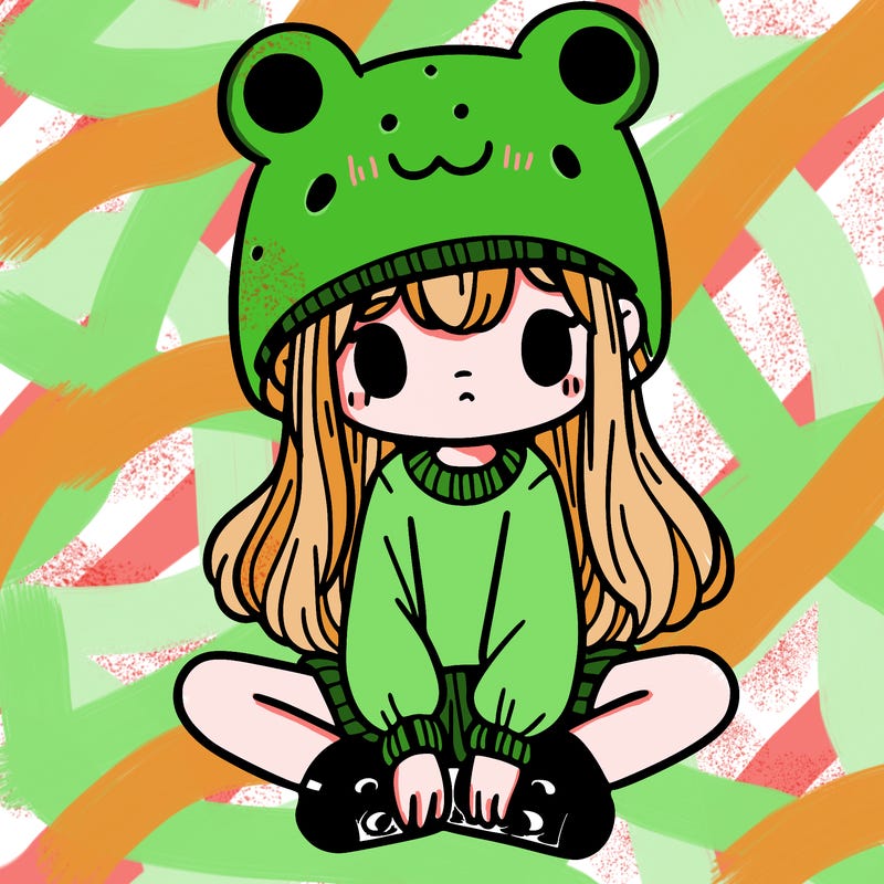 a girl wearing a frog hat and some frog socks