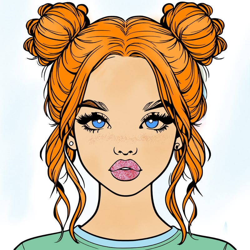 realistic girl with two buns in hair and lips