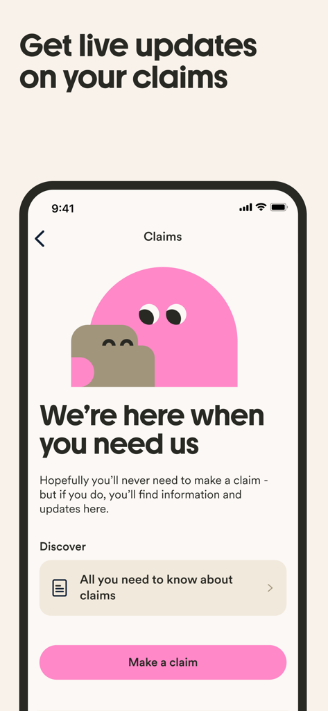 Marshmallow Insurance - Interfaccia dell'app Marshmallow Insurance per il monitoraggio e la presentazione di sinistri assicurativi