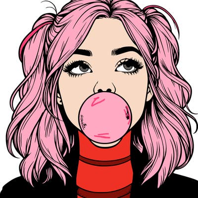 realististic girl blowing bubble -gum