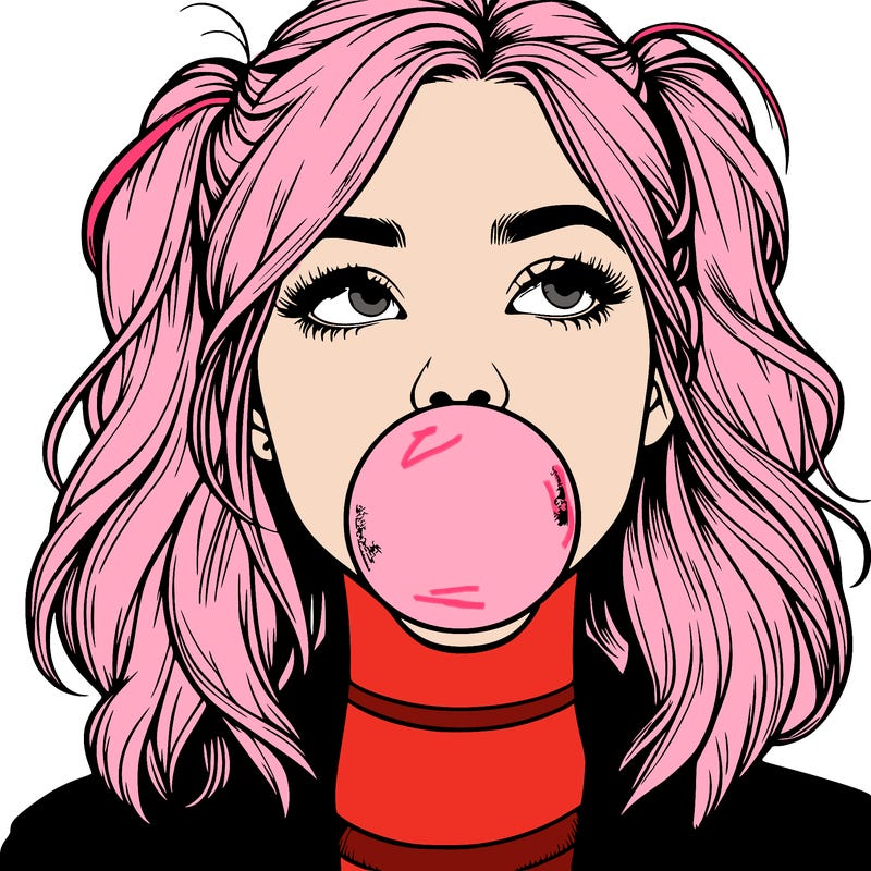 realististic girl blowing bubble -gum