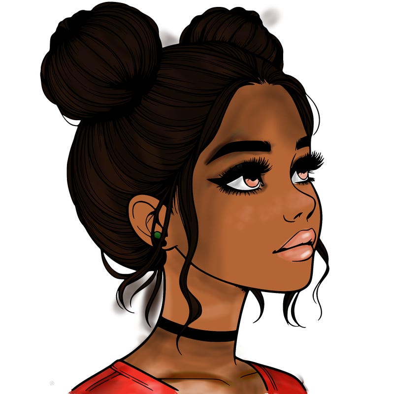 realistic girl with buns on the top of her head