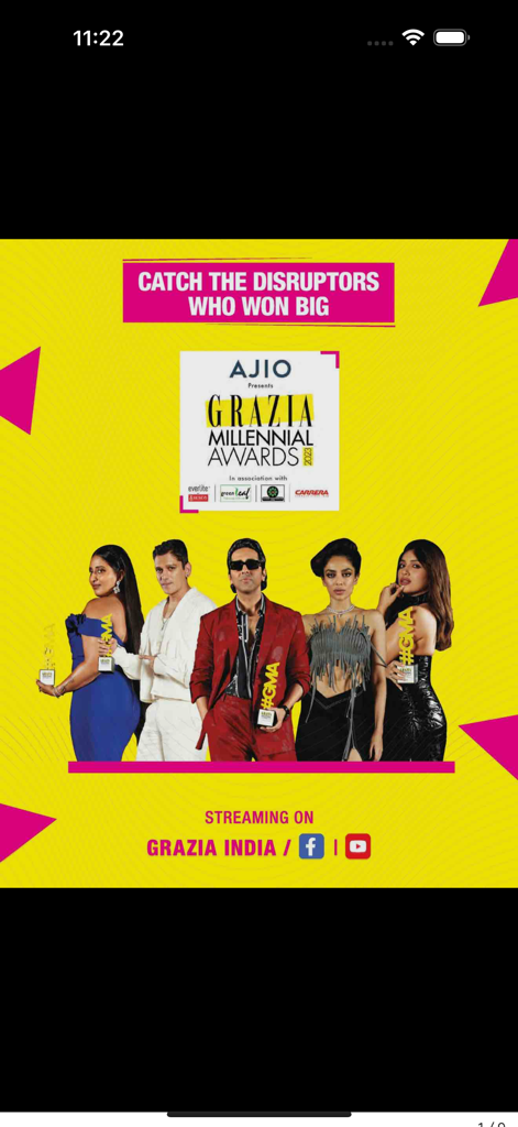 GoodHomes - Promotional banner for the Grazia Millennial Awards 2023 featuring several winners holding trophies against a yellow background