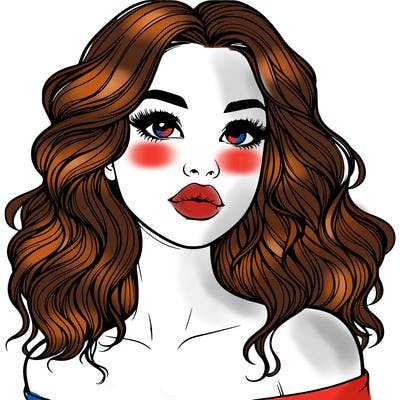 realistic girl with wavy hair and lips