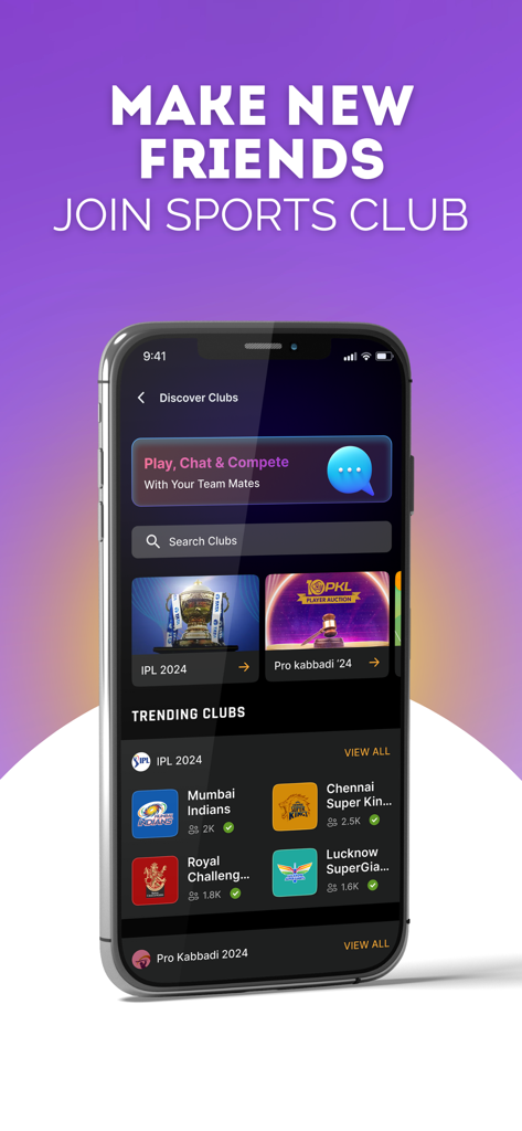 BeBetta: Join Sports Community - BeBetta app screen showing trending sports clubs and communities for fans to join and chat.