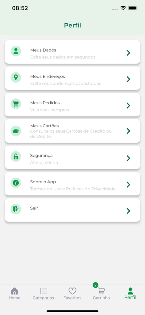 Home Doctor - Profile settings screen of the Home Doctor app showing account and order management options