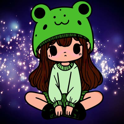a girl wearing a frog hat and some frog socks