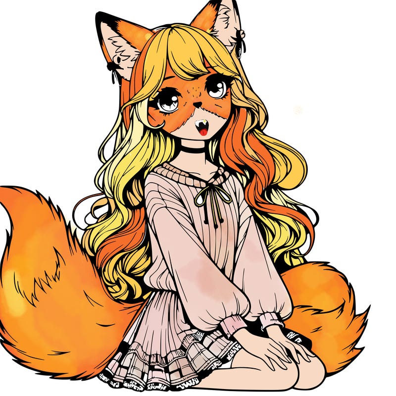 realistic girl with fox ears and tail