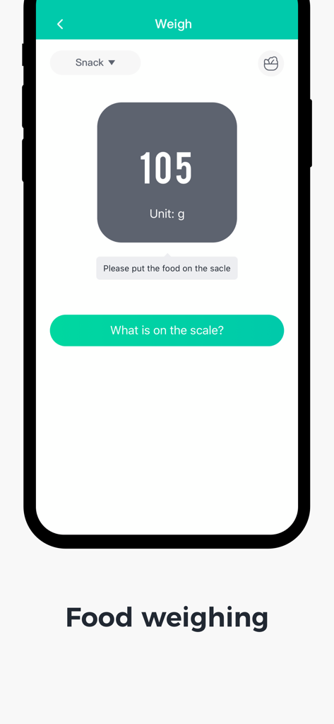 Foodiet mobile app interface showing a food weight measurement of 105 grams