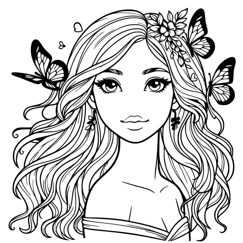 realistic girl with butterflys in her hair