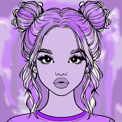 realistic girl with two buns in hair and lips