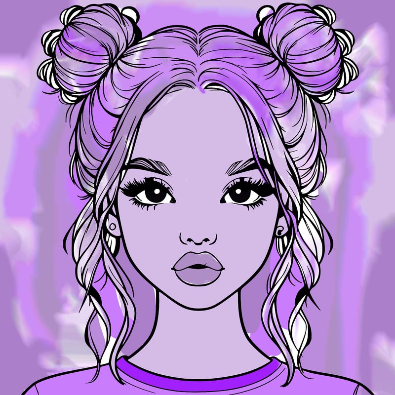 realistic girl with two buns in hair and lips