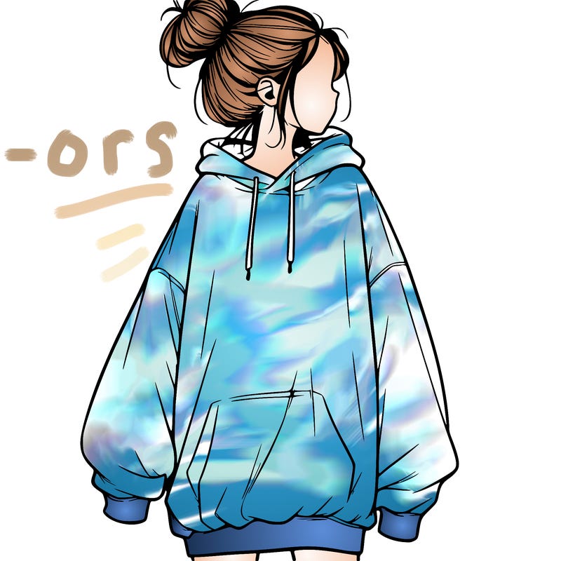 realistic girl with a oversized sweatshirt on and a bun