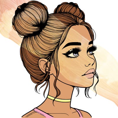 realistic girl with buns on the top of her head