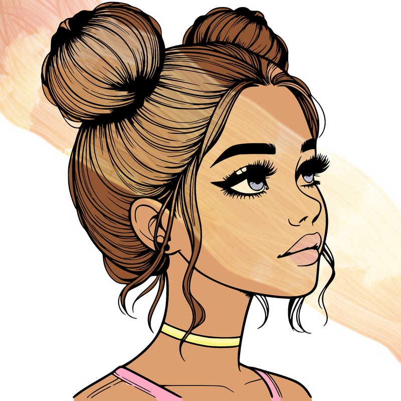 realistic girl with buns on the top of her head