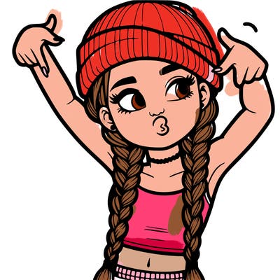 realistic teenage girl with braids and a beanie and crop top doing 🫶🏼