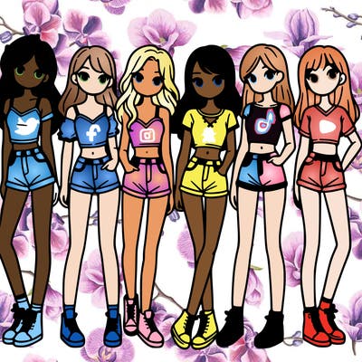 a group of girls wearing crop tops and shorts