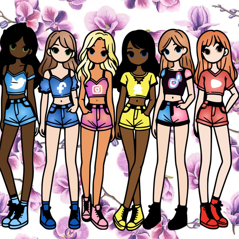 a group of girls wearing crop tops and shorts
