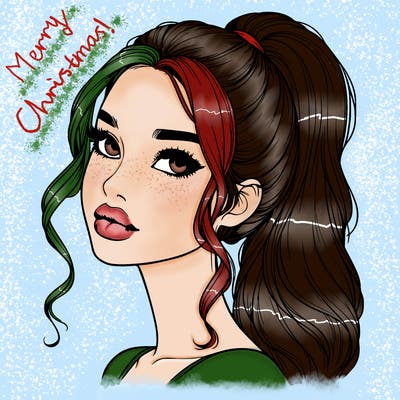 realistic girl with a ponytail on her hair and lips