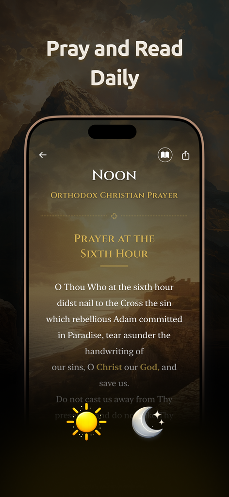 Athon: Orthodox Bible - Orthodox Christian prayer for the sixth hour on the Athon app interface