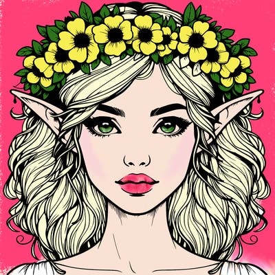realistic female elf with flower crown