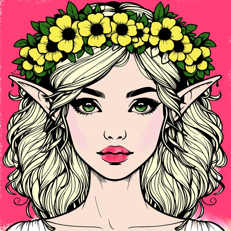 realistic female elf with flower crown