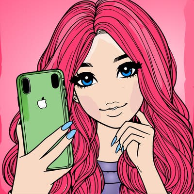 beautiful realistic girl holding iphone taking a selfie